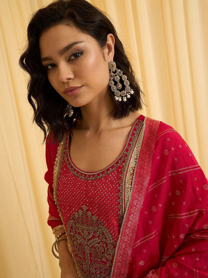 Dhiyona CH Women Ethnic Motifs Embroidered Anarkali Kurta with Trousers & Dupatta