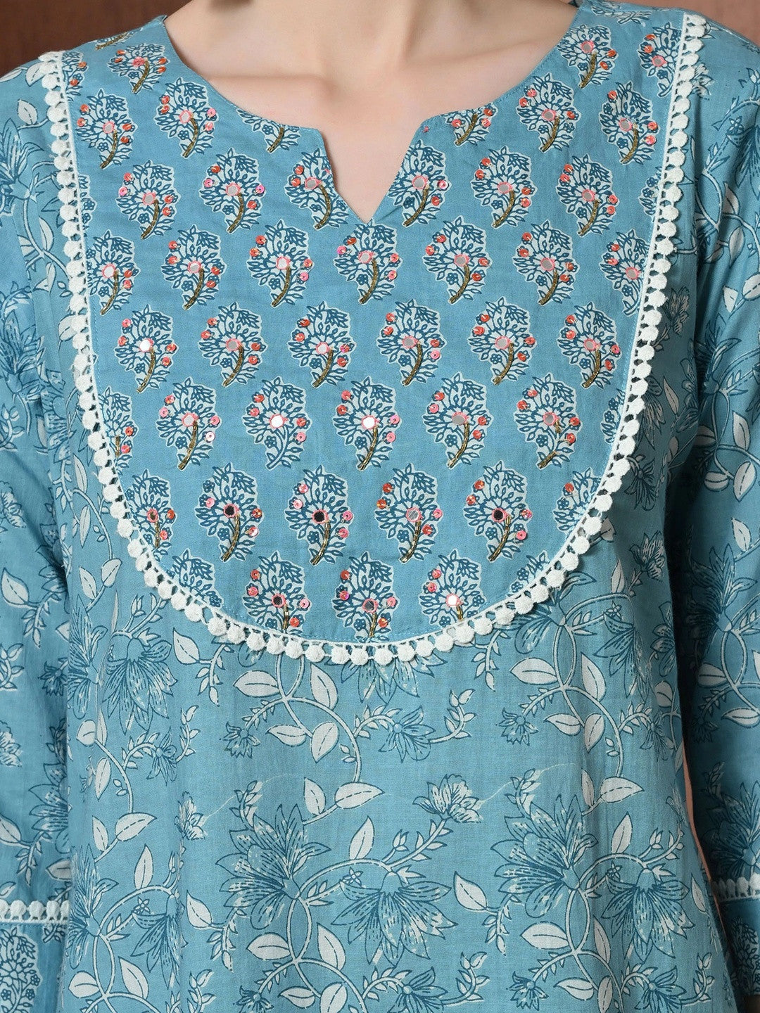 Women Floral Printed Regular Pure Cotton Kurta with Trousers & With Dupatta