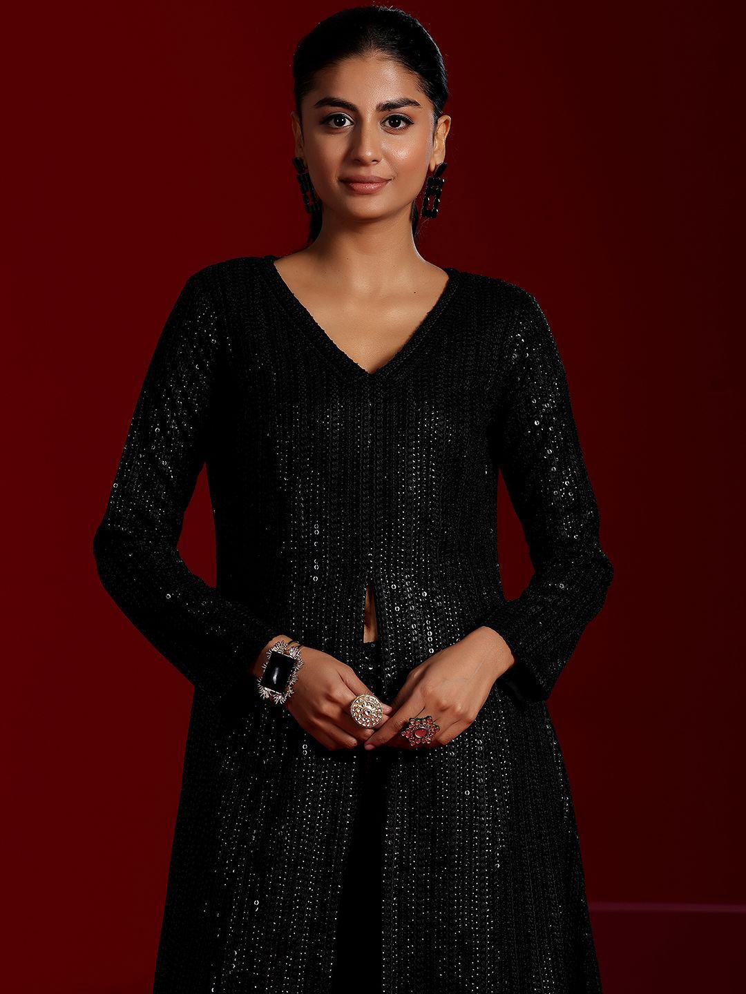 Dhiyona LL Embroidered Sequinned Kurta with Palazzos & Dupatta