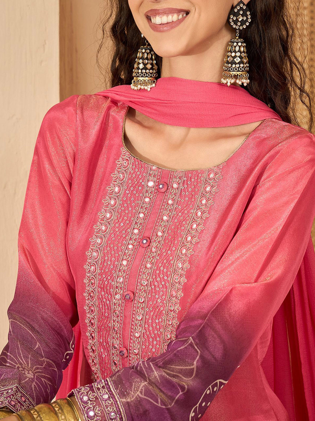 Women Embroidered Straight Kurta With Trouser & Dupatta