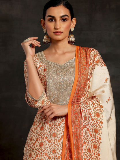 Women Floral Printed Regular Sequinned Kurta with Trousers & With Dupatta