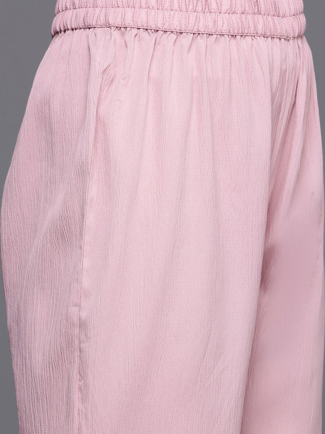 Pink Pink Flared Sleeve Organza detailed Solid Kurta & Palazzo