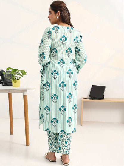 Women Printed Regular Cotton Blend Kurta with Trousers