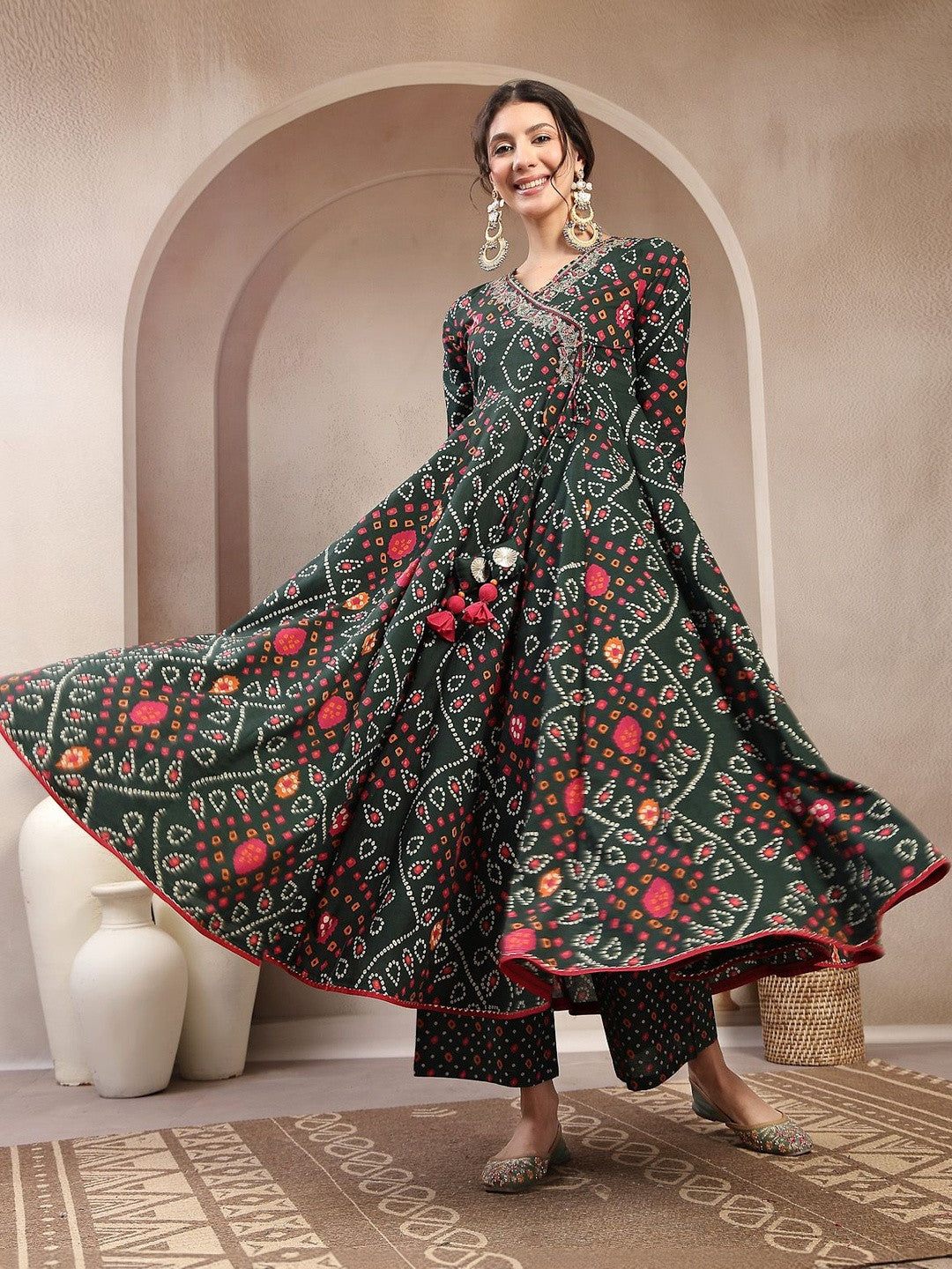 Printed Cotton V-Neck Kurta & Palazzos With Dupatta