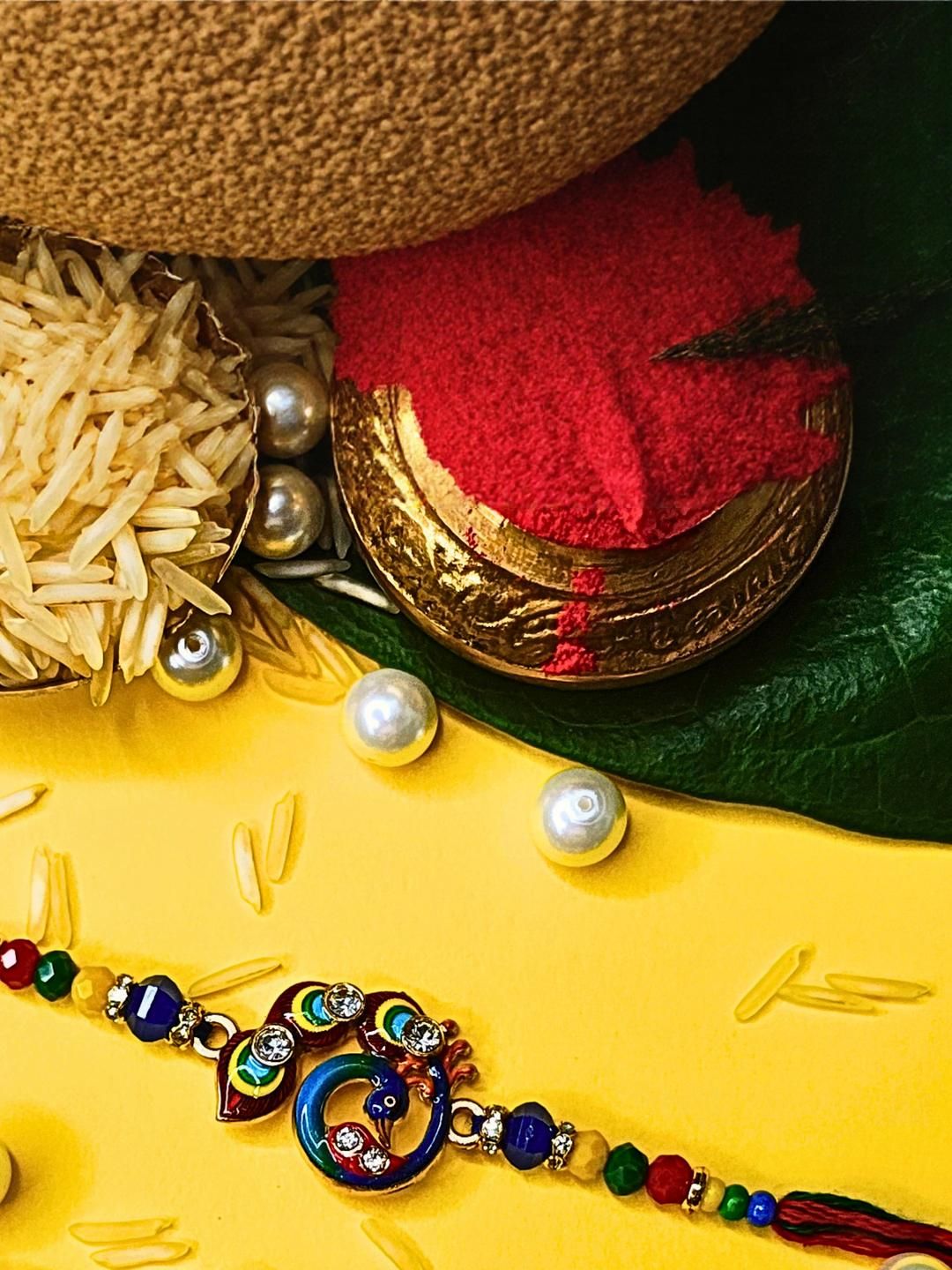Dhiyona Set Of 6 Beaded Cotton Thread with AD Stones & Meenakari Designer Rakhi for Brother
