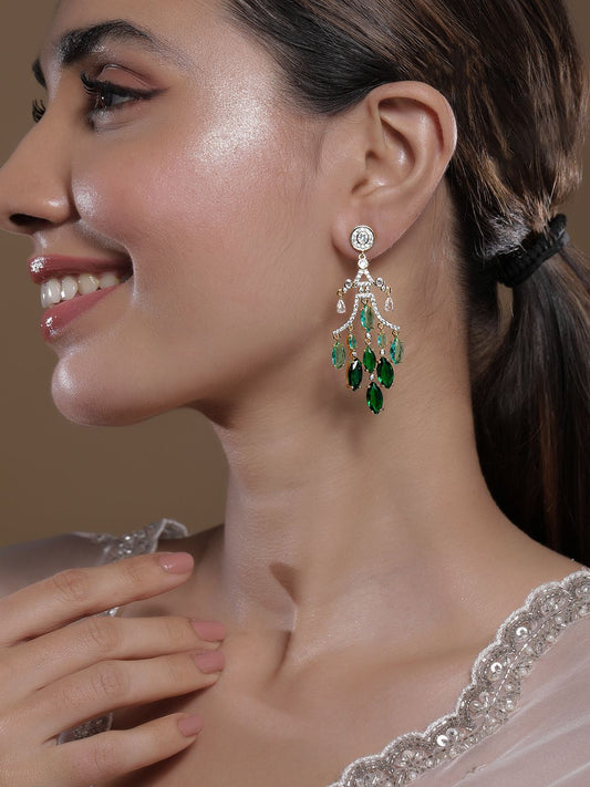 Dhiyona RJ Women's 22K Gold-Plated Emerald & Aqua Green AD & Cubic Zirconia Studded Chandelier Earring