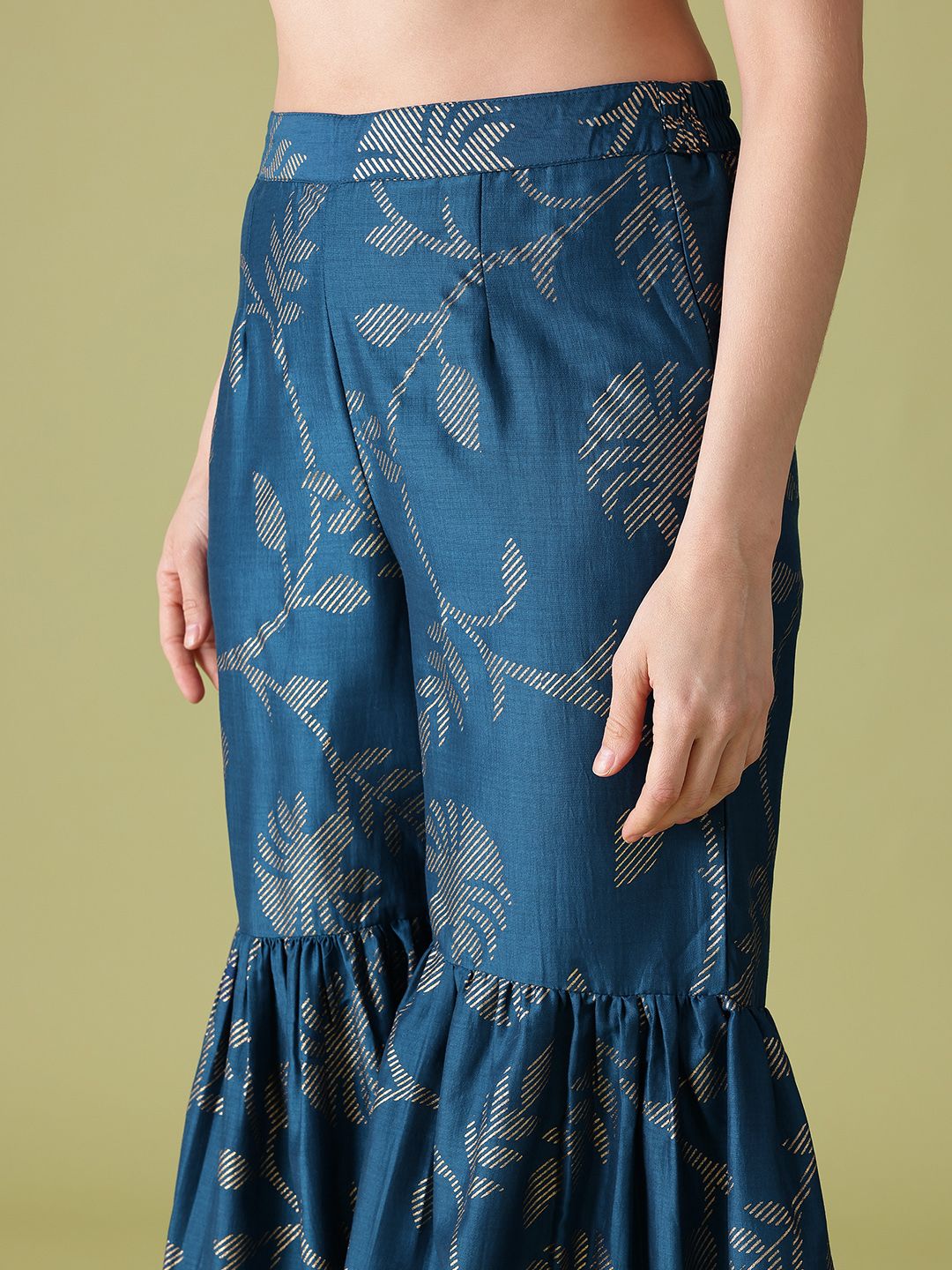 Dhiyona AN Floral Self Design Zari Detail Gotta Patti Republic Day Kurta with Sharara & Dupatta
