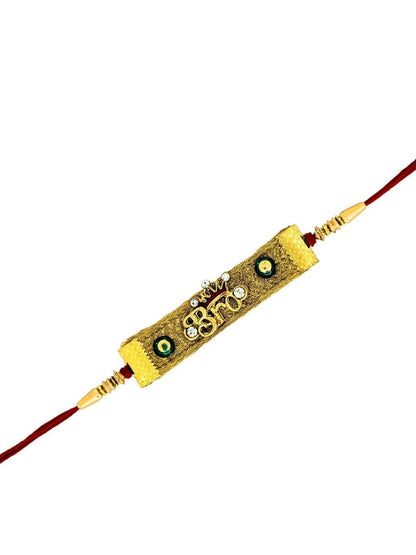 Dhiyona Set Of 3 Stones Studded And Beaded BRO Thread Rakhis With Roli And Chawal & Card