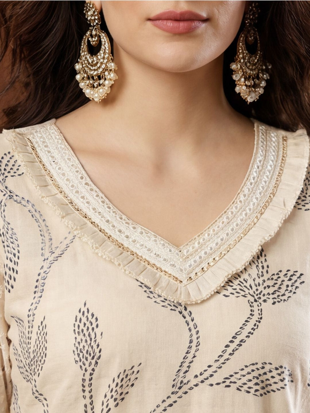 Printed Pure Cotton V-Neck Kurta & Palazzos