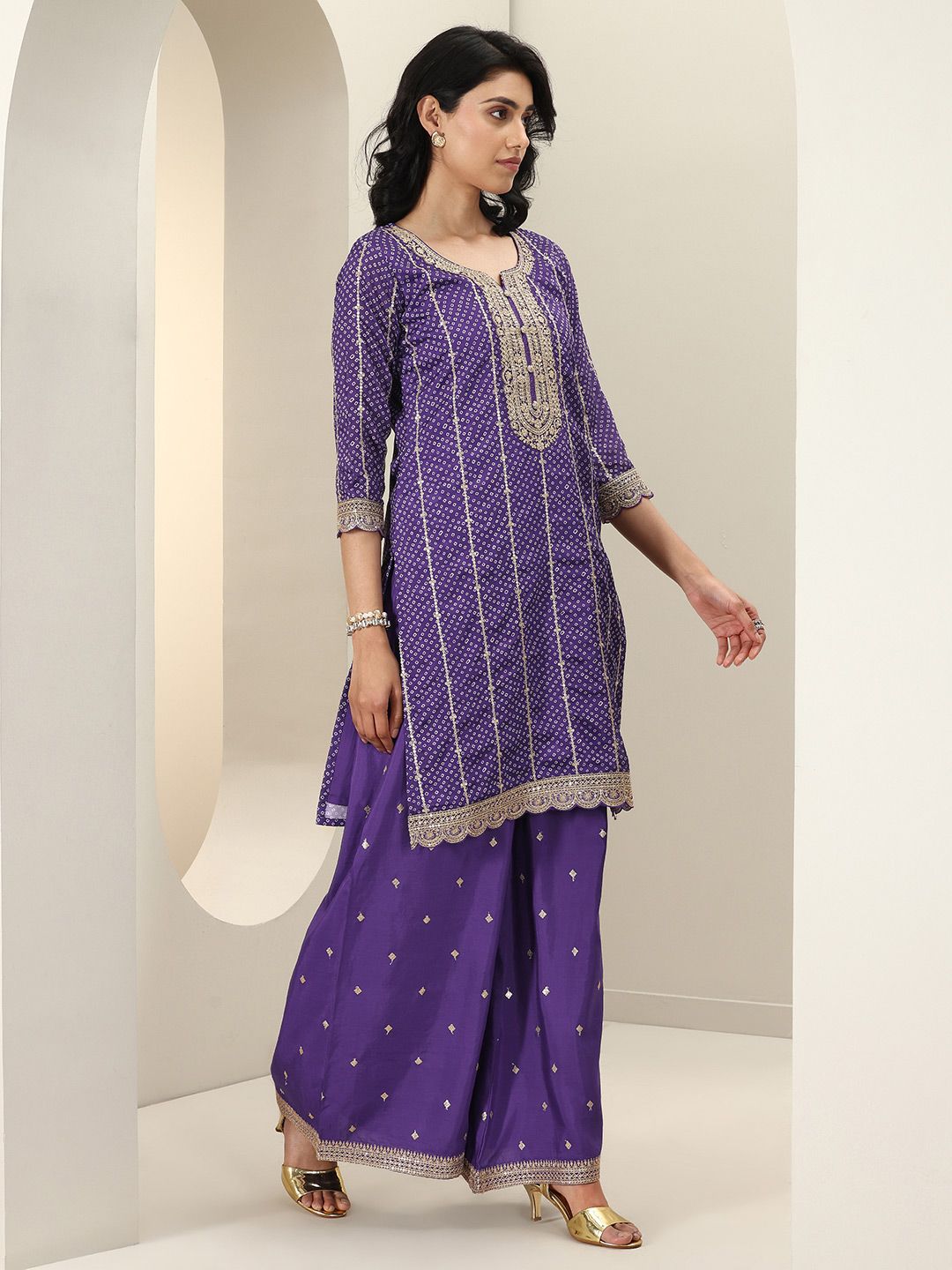 Dhiyona LL Women Bandhani Printed Regular Kurta with Palazzos & With Dupatta
