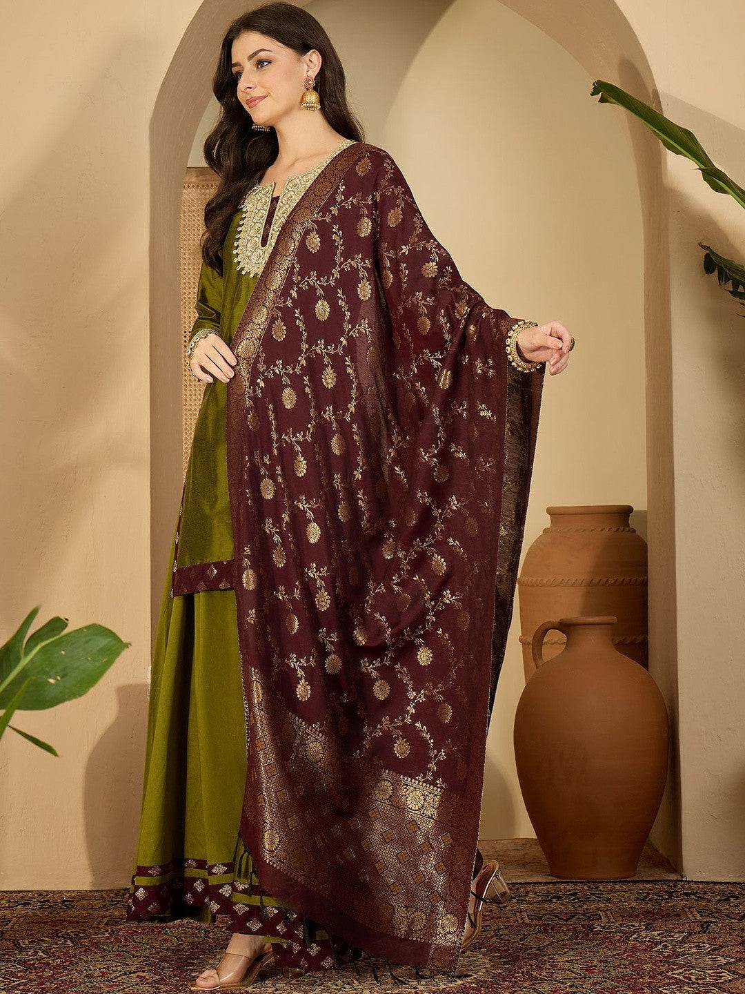 Women Ethnic Motifs Embroidered Kurta With Palazzos & Dupatta