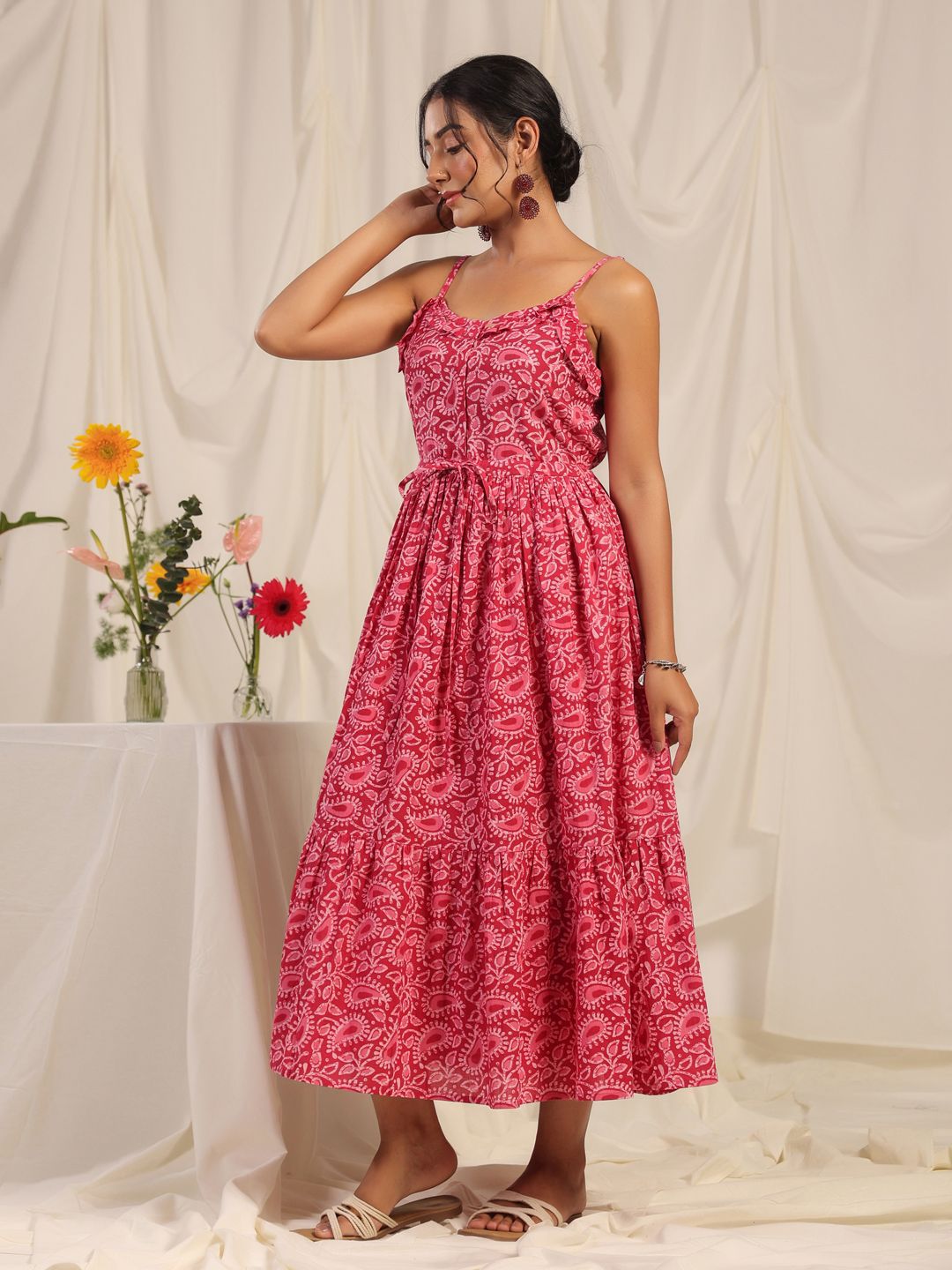 Dhiyona AY Women's Floral Print A-Line Midi Dress