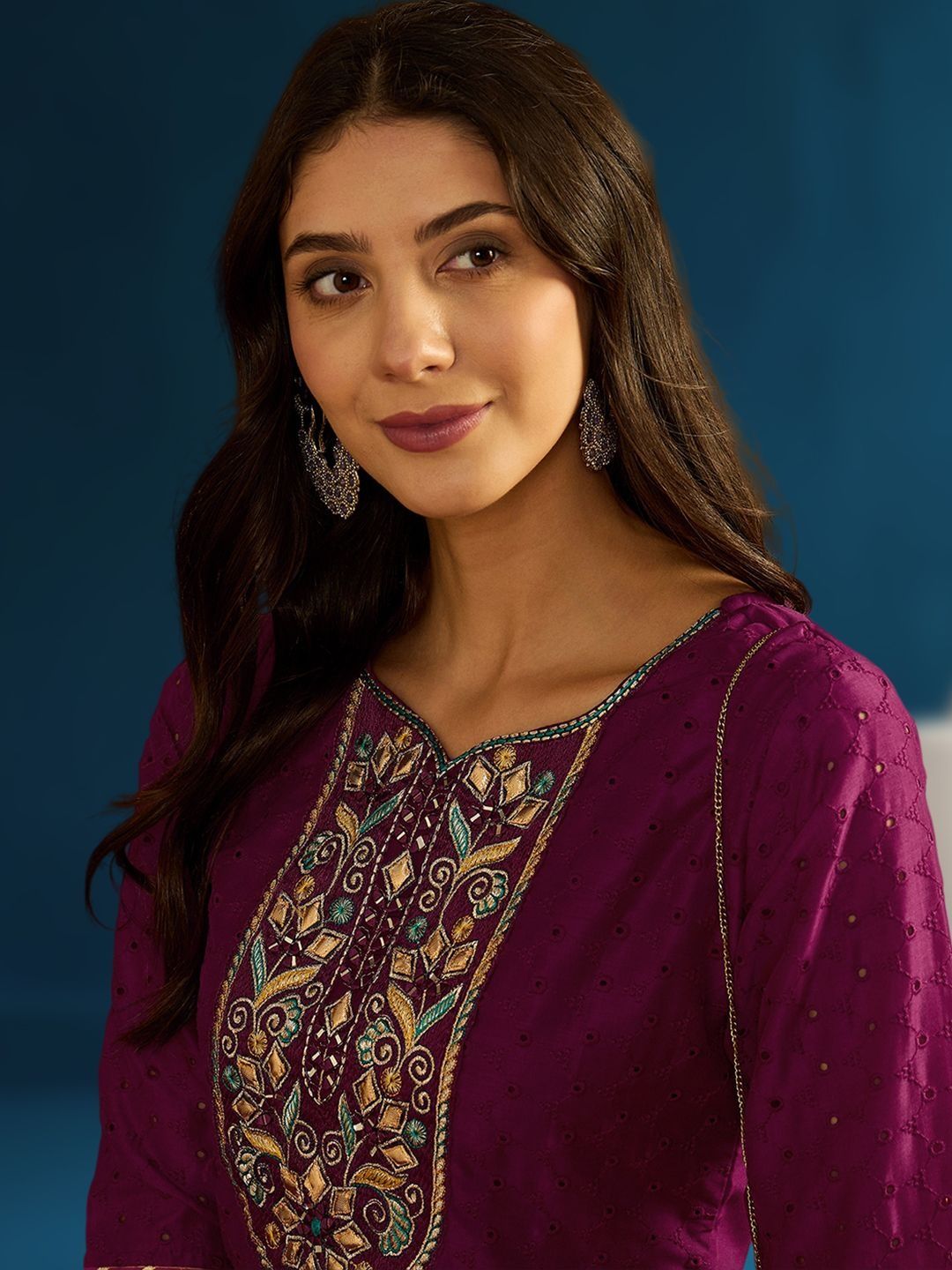 Dhiyona CH Women Ethnic Motifs Embroidered Regular Thread Work Kurta with Patiala