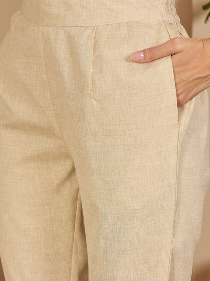 Floral Printed Round Neck A-Line Kurta & Trousers