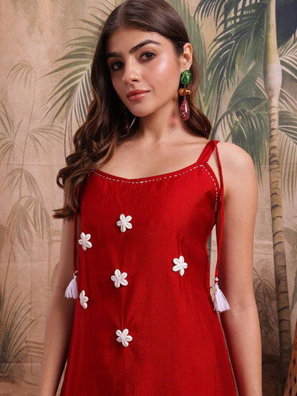 Embroidered Silk Scoop Neck Kurta & Palazzos