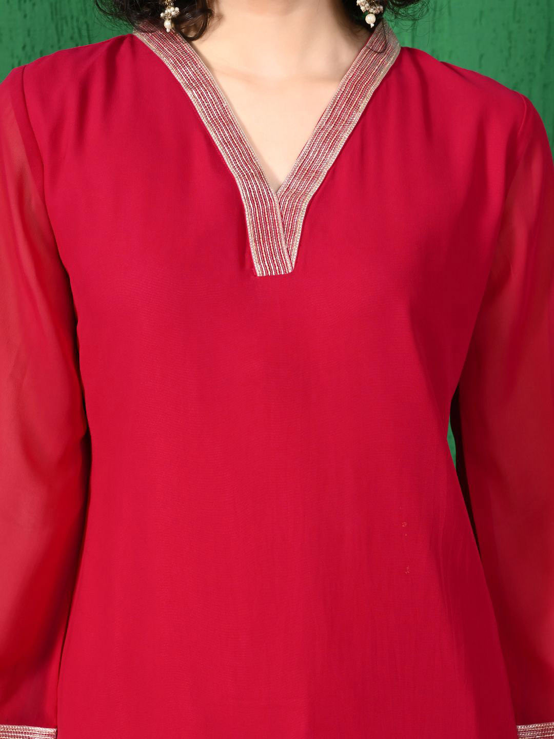 V Neck Three Quarter Sleeves Straight Kurta Sets
