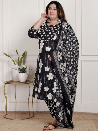 Dhiyona KL Women Floral Printed Cotton Kurta & Trousers With Dupatta