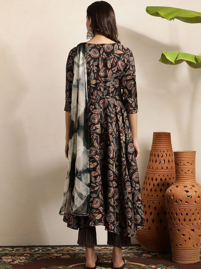 Women Floral Printed Panelled Sequinned Chanderi Cotton Kurta Set