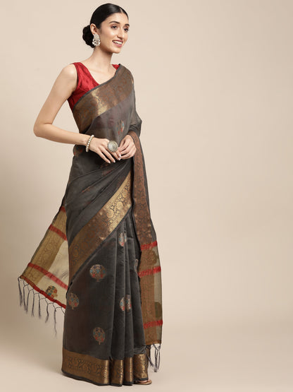 Dhiyona GR Women's Vaibhavi Davy's Grey Cotton Blend Saree