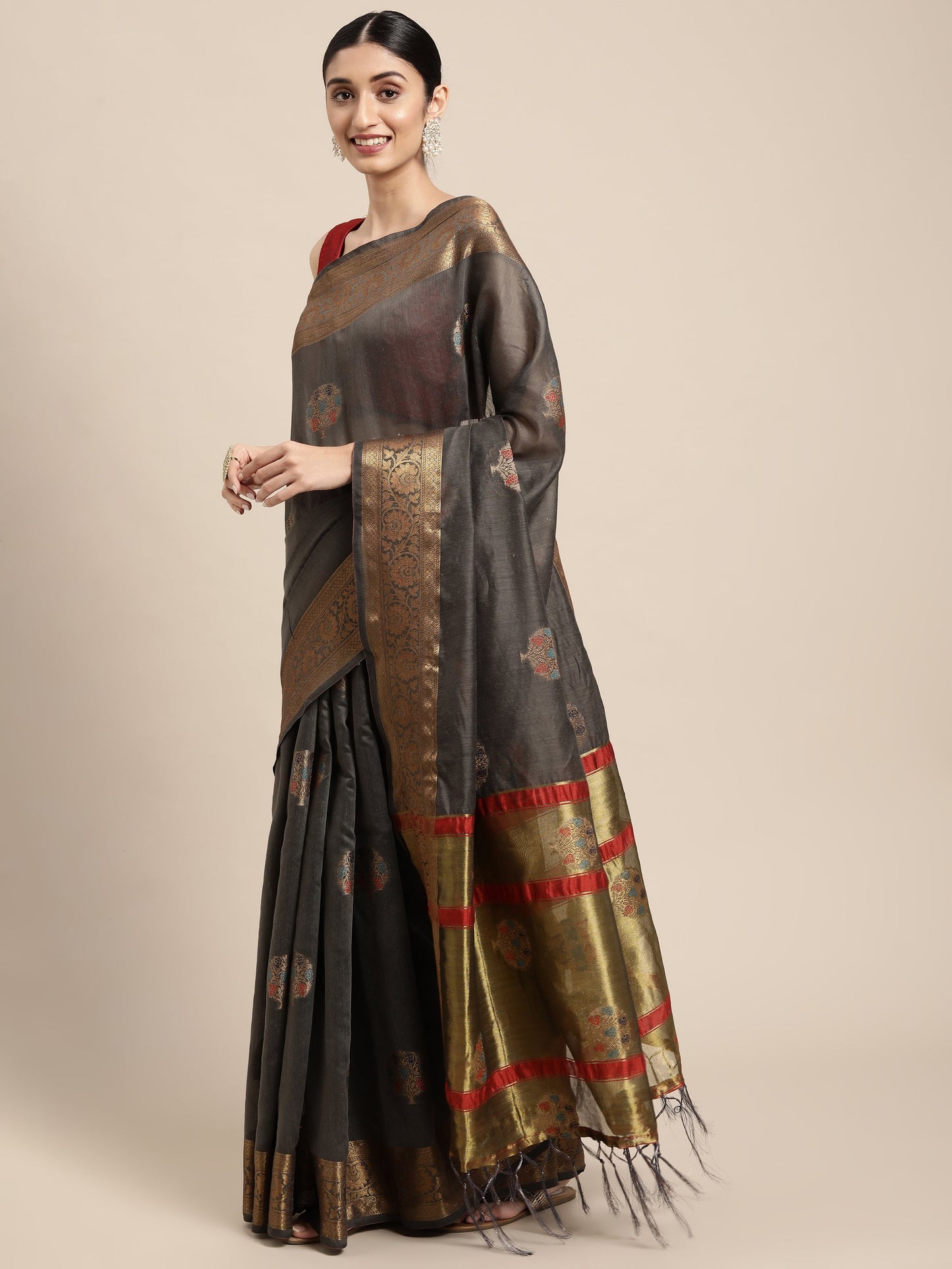 Dhiyona GR Women's Vaibhavi Davy's Grey Cotton Blend Saree
