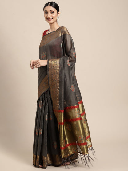 Dhiyona GR Women's Vaibhavi Davy's Grey Cotton Blend Saree