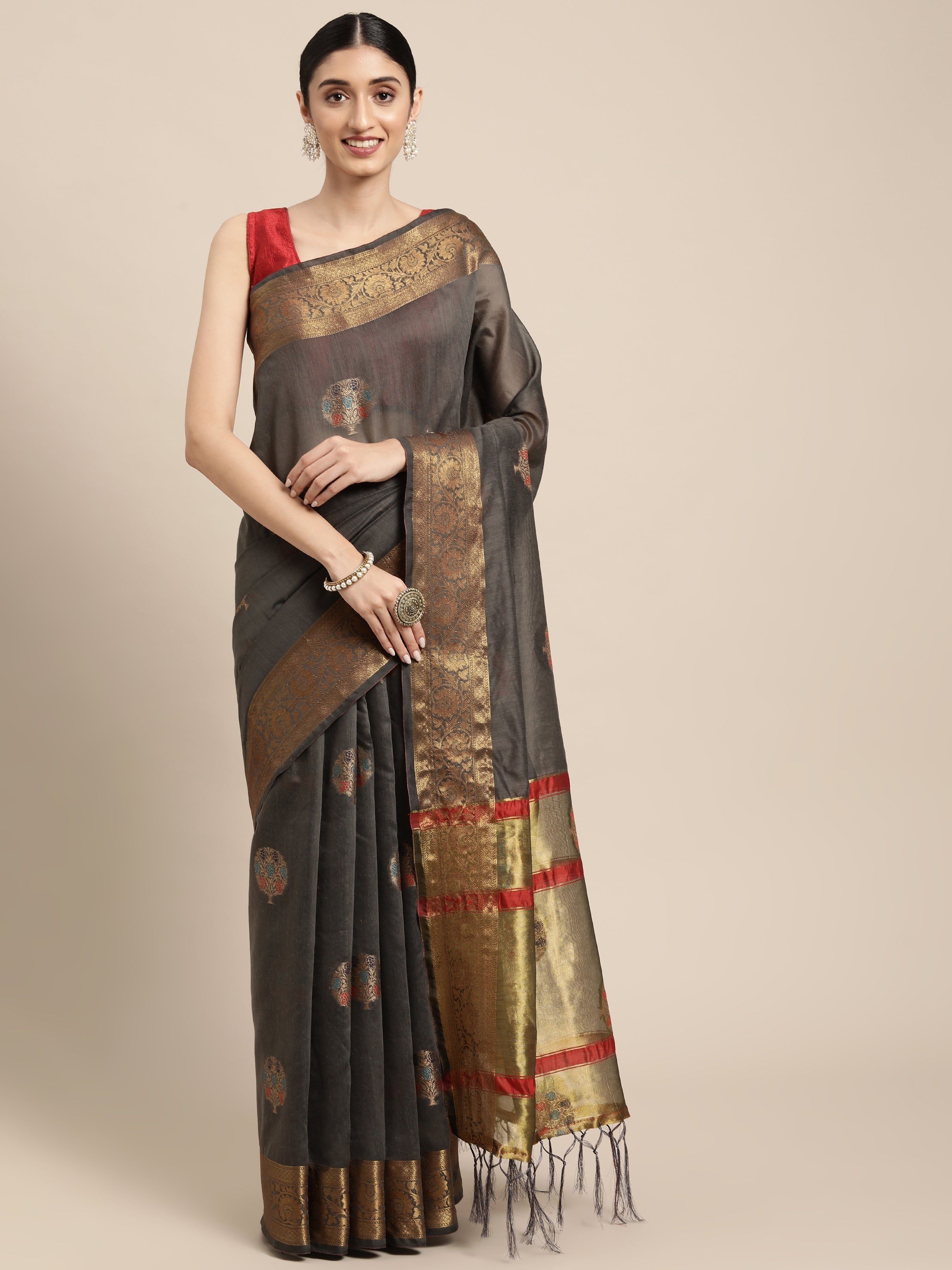 Dhiyona GR Women's Vaibhavi Davy's Grey Cotton Blend Saree