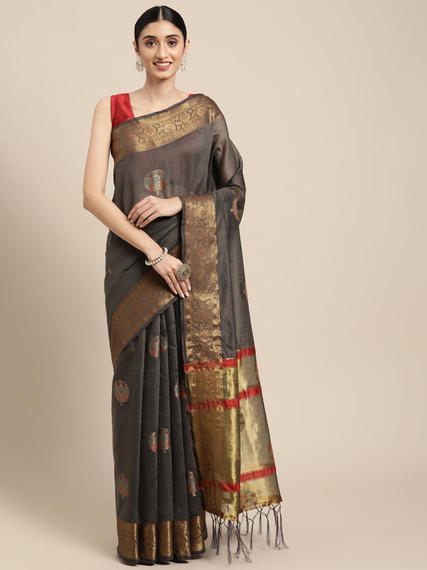 Dhiyona GR Women's Vaibhavi Davy's Grey Cotton Blend Saree
