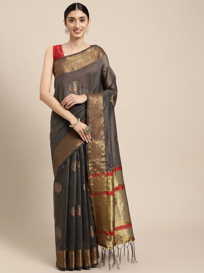Dhiyona GR Women's Vaibhavi Davy's Grey Cotton Blend Saree