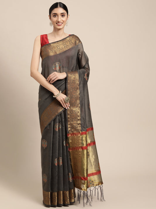 Dhiyona GR Women's Vaibhavi Davy's Grey Cotton Blend Saree