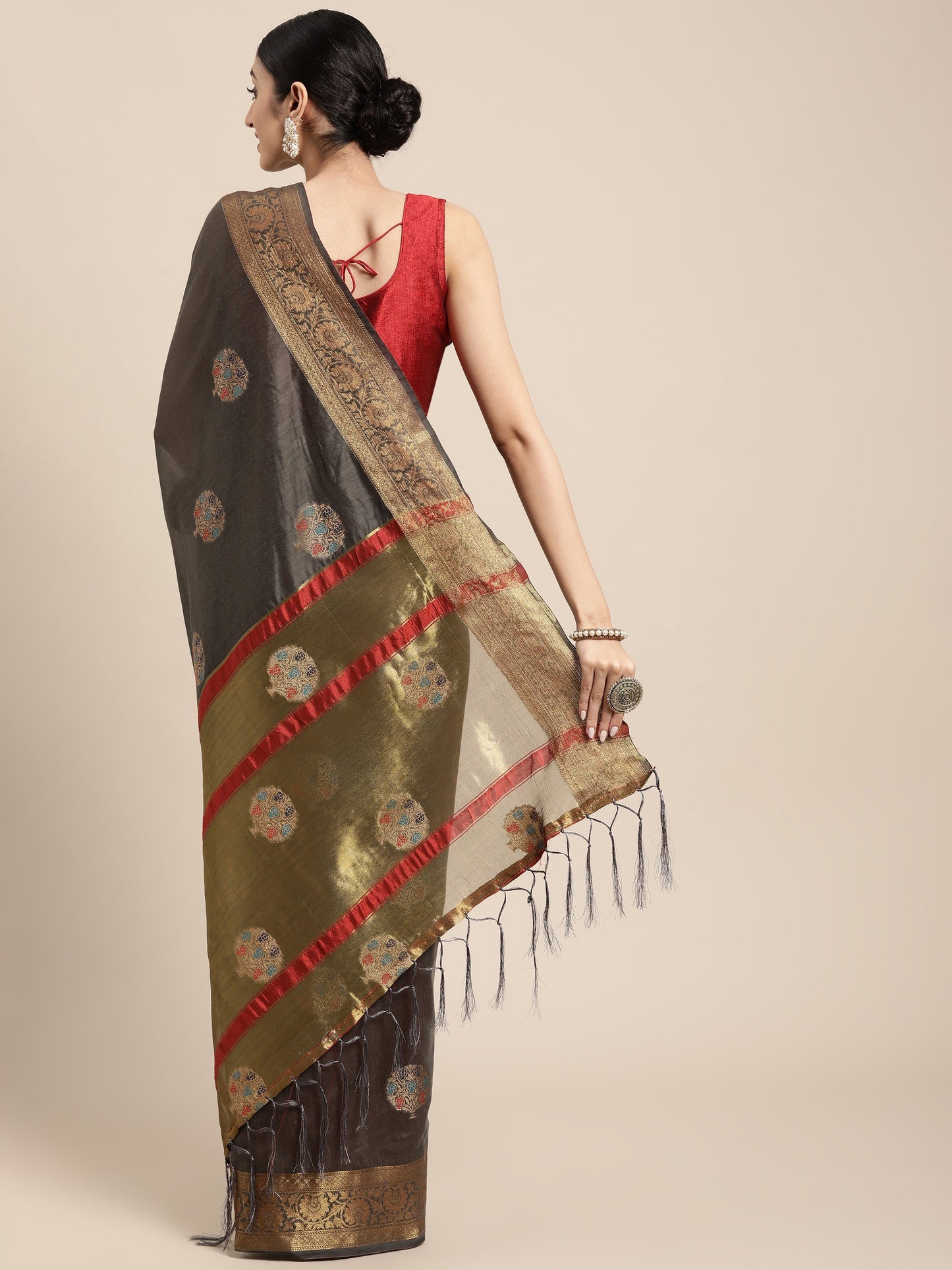 Dhiyona GR Women's Vaibhavi Davy's Grey Cotton Blend Saree
