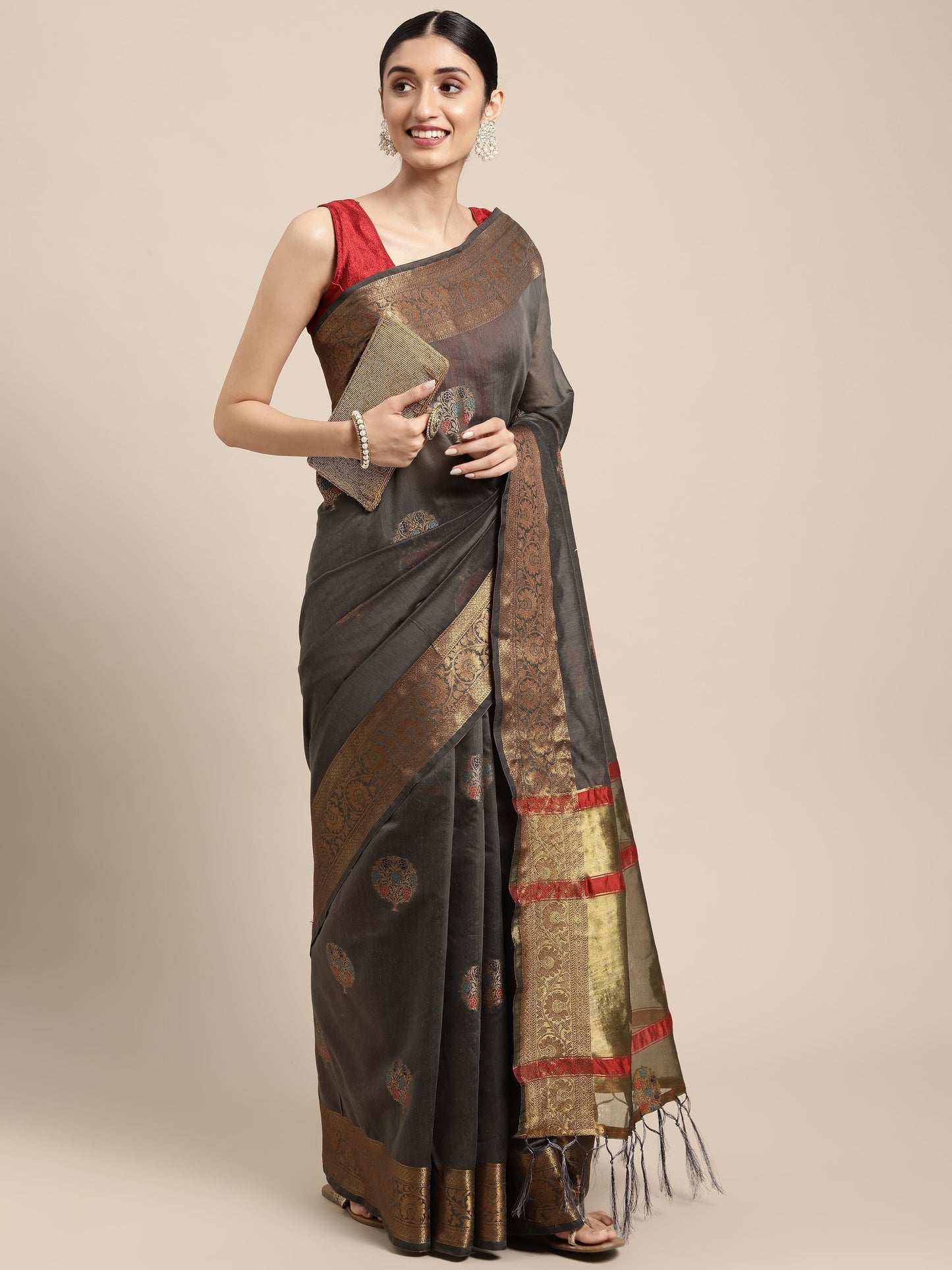 Dhiyona GR Women's Vaibhavi Davy's Grey Cotton Blend Saree