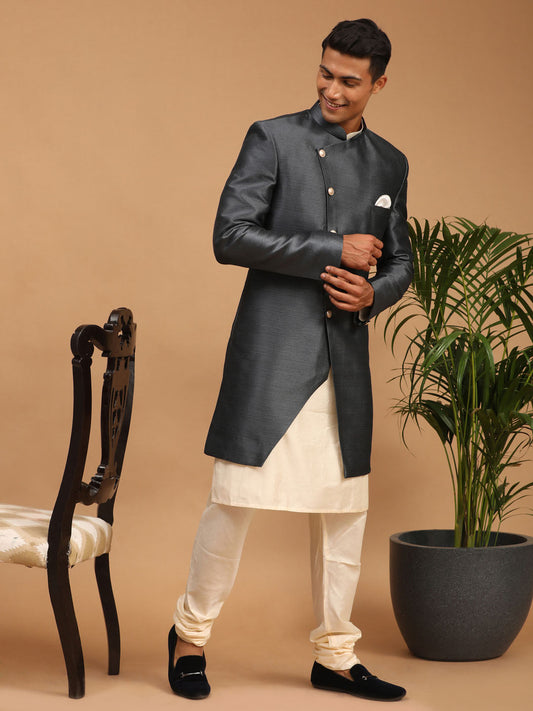 Men's Green Viscose Blend Straight Jacket  Kurta and Pyjama Set