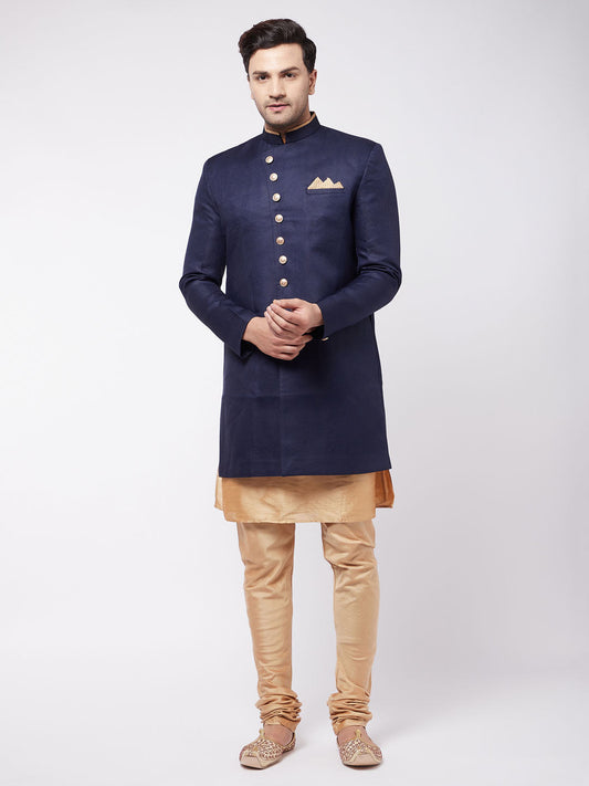 Men's Black Silk Blend Straight Jacket  Kurta and Dhoti Set