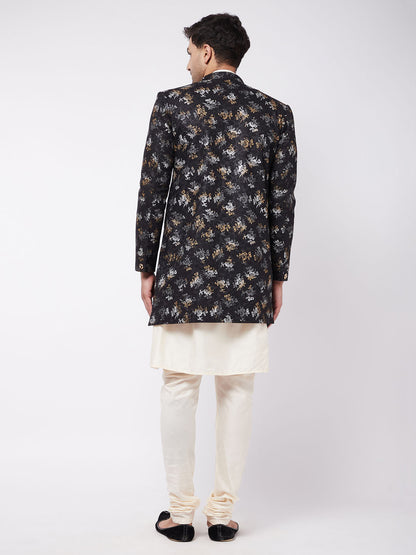Men's Cream Viscose Asymmetric Sherwani Set