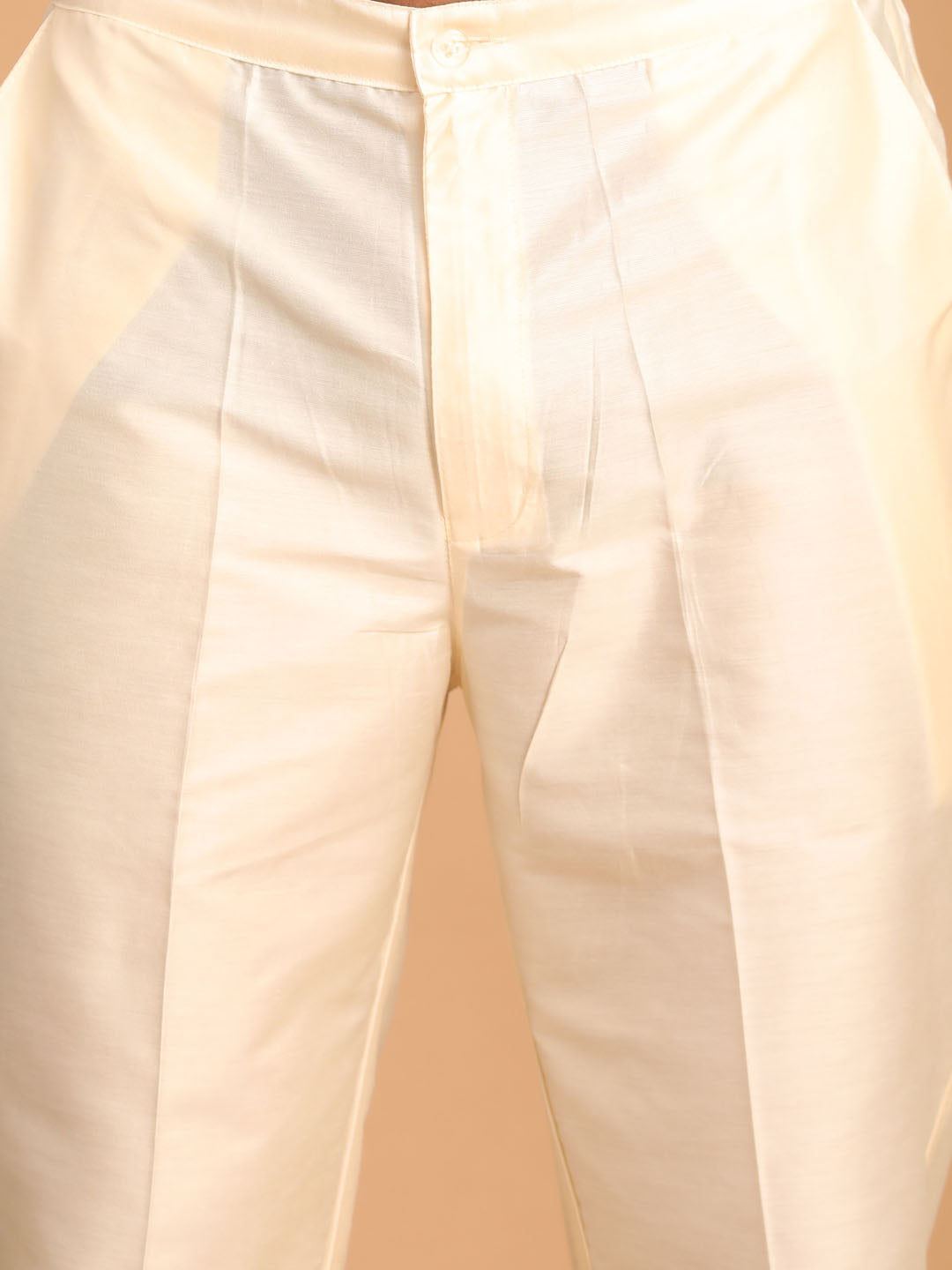 Men's Cream Silk Blend Straight Sherwani Set