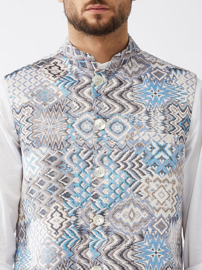 Men's Grey Satin Twill Straight Nehru Jacket