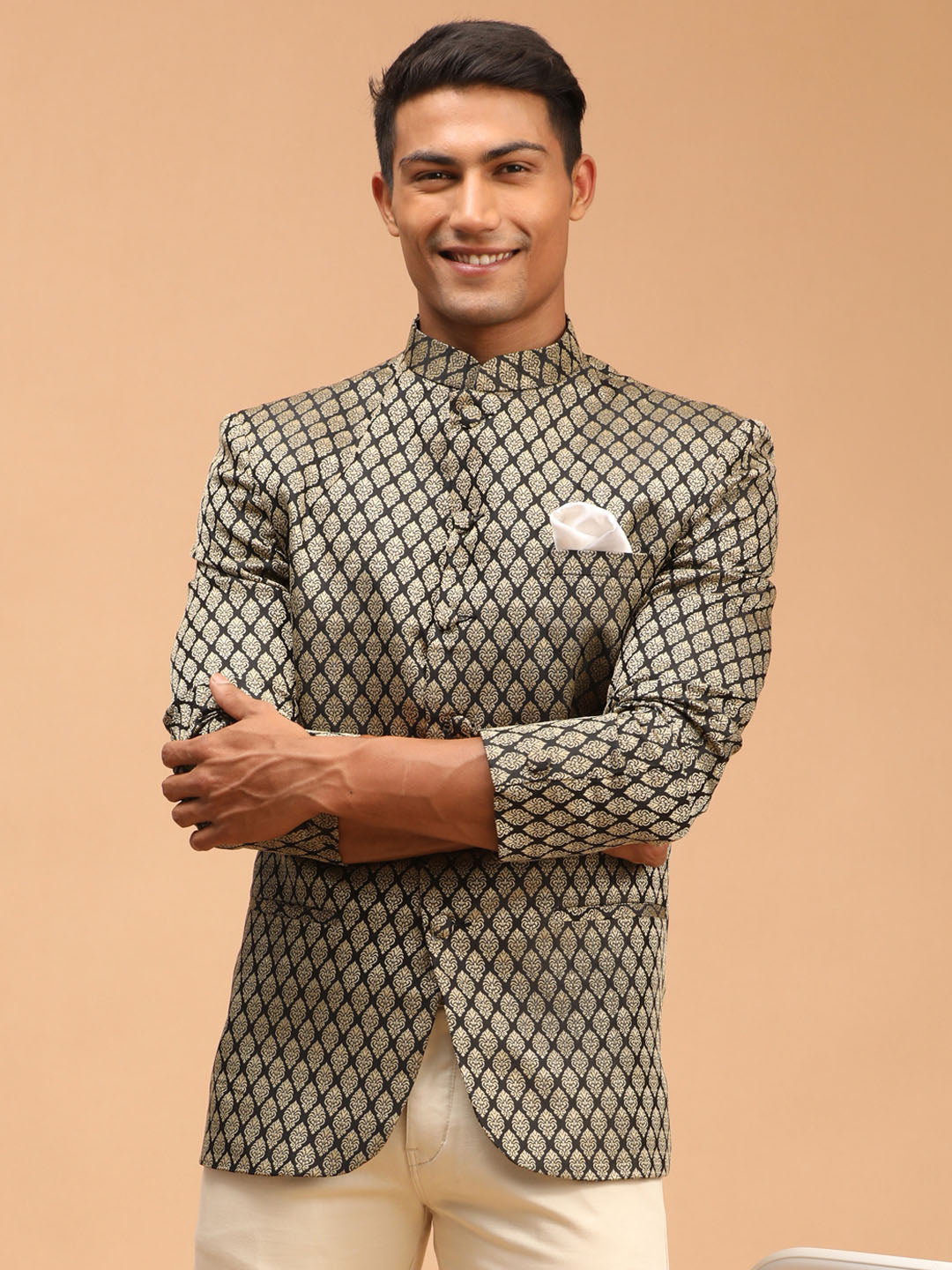Men's Black Silk Blend Straight Jodhpuri