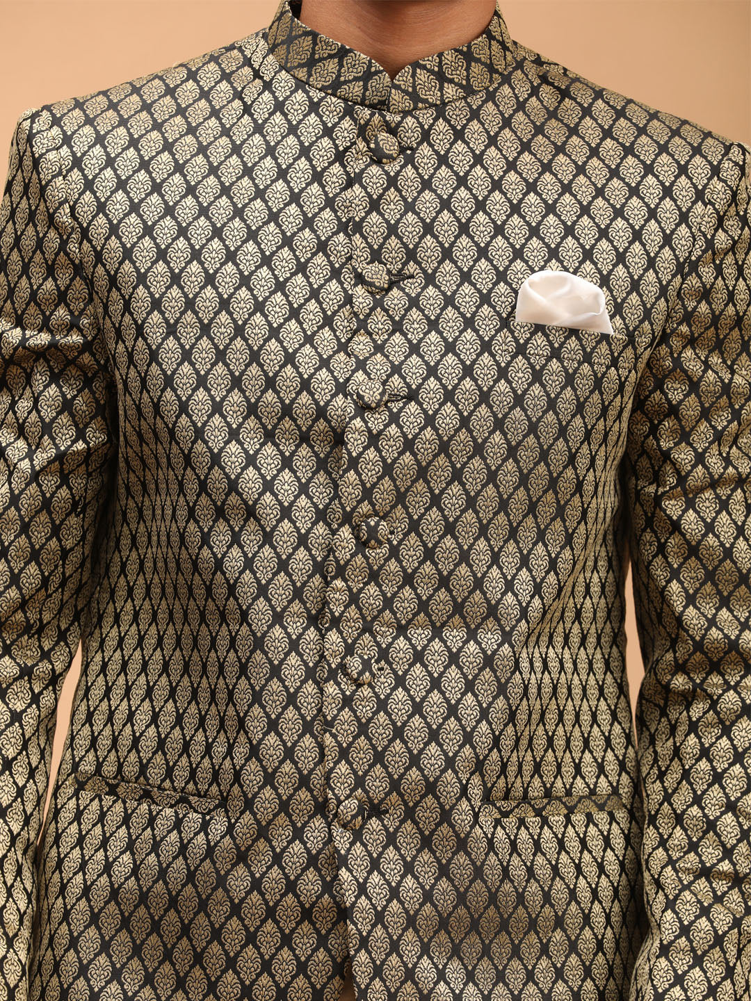 Men's Black Silk Blend Straight Jodhpuri