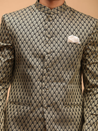 Men's Black Silk Blend Straight Jodhpuri