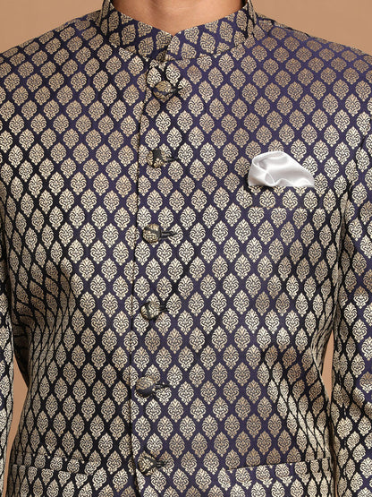 Men's Navy Blue Silk Blend Straight Jodhpuri
