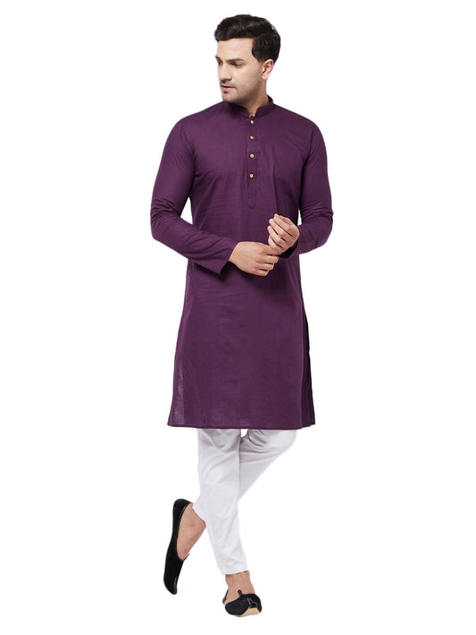 Men's Purple Cotton Linen Straight Kurta Pyjama Set