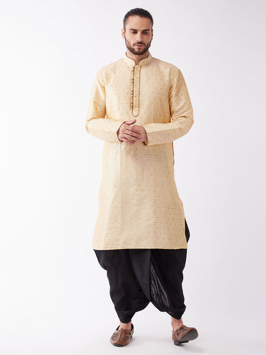 Men's Beige Silk Blend Straight Kurta and Dhoti Set