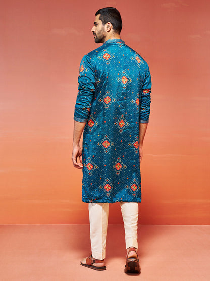 Men's Aqua Viscose Straight Kurta And Pyjama Set.