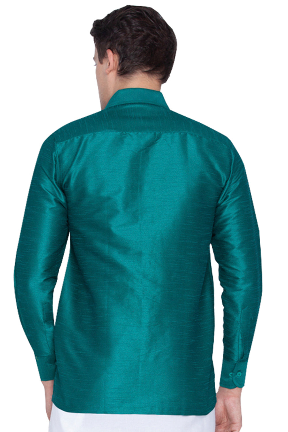 Men's Blue Silk Blend Straight Ethnic Shirt