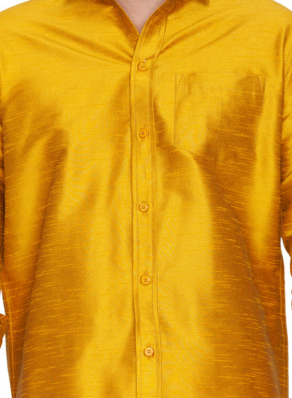 Men's Mustard Silk Blend Straight Shirt And Mundu