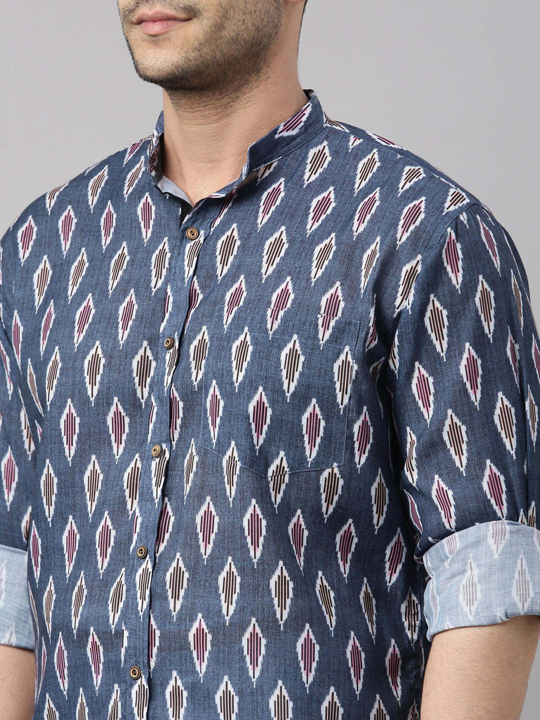 Men's Grey Cotton Blend Straight Shirt And Mundu