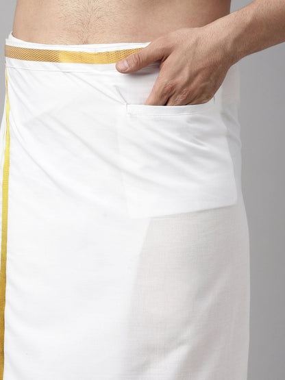 Men's Cream Muslin Straight Shirt And Mundu