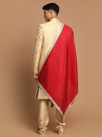 Men's Gold Silk Blend Straight Sherwani Set
