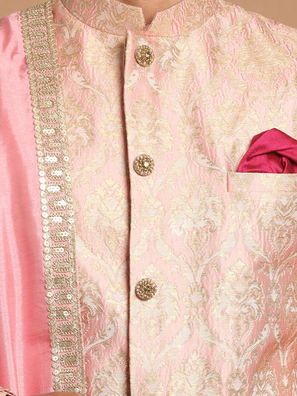 Men's Pink Silk Blend Straight Sherwani Set