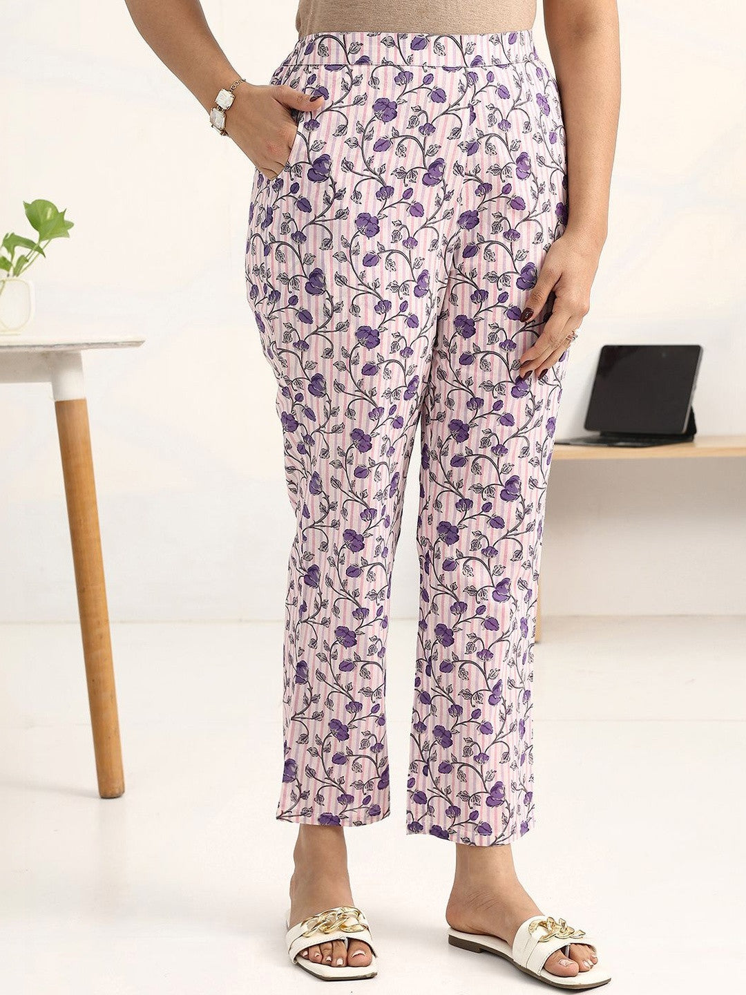 Libas Purple Floral Printed Straight Kurta Set